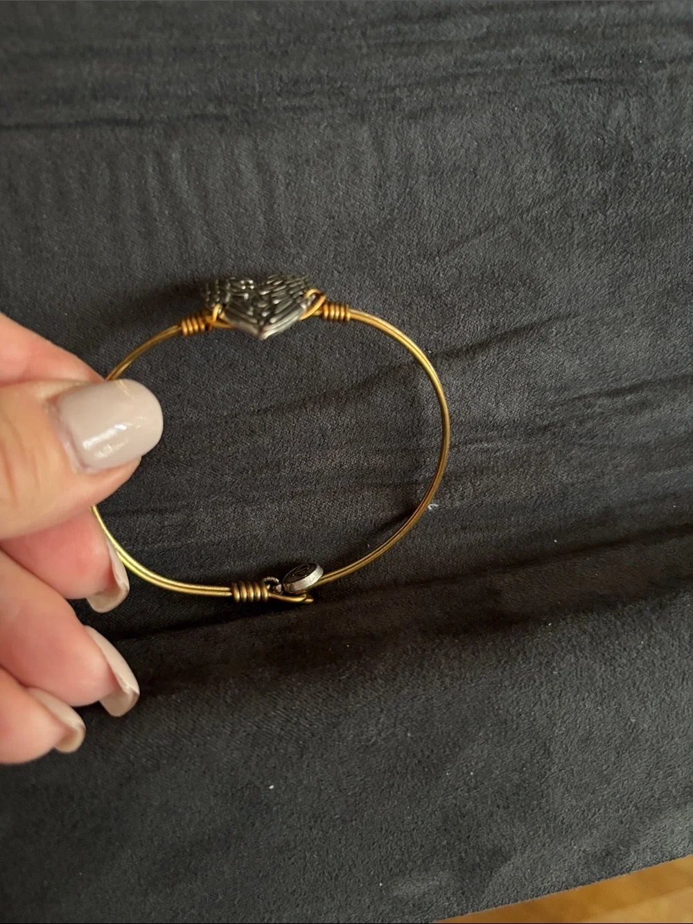 Handcrafted Two-Tone Heart Wire Bangle Bracelet - Gold and Silver